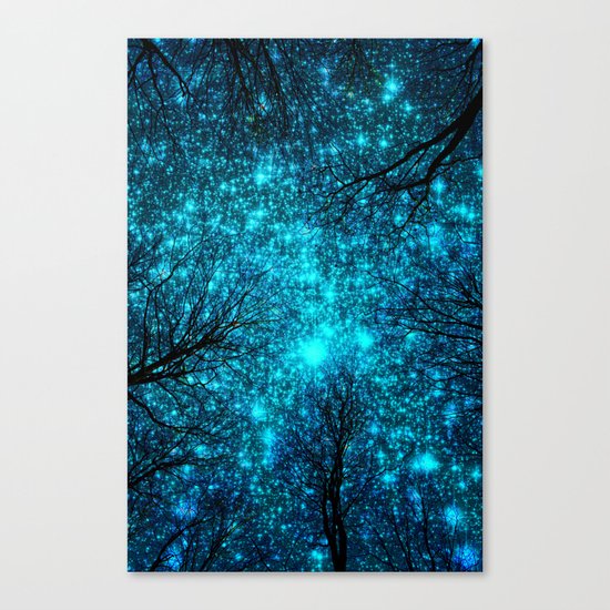Black Trees Deep Teal Space. Canvas Print