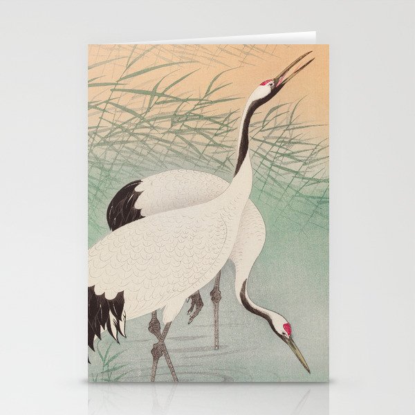 Two cranes in the lake - Japanese vintage woodblock print Stationery Cards