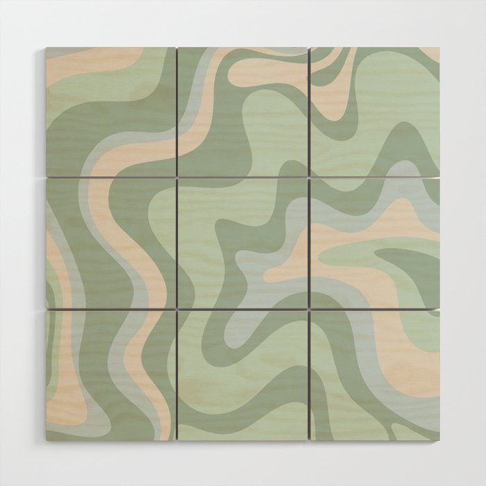 Retro Liquid Swirl Abstract Pattern Celadon Mint Green Baby Blue Beige  Wood Wall Art