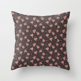 Swirls of love, Valentine's day pattern, ornamental dusty pink hearts on dark background Throw Pillow