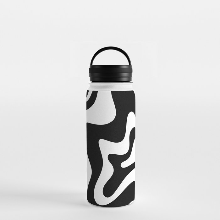 Liquid Swirl Abstract Pattern in Black and White Water Bottle