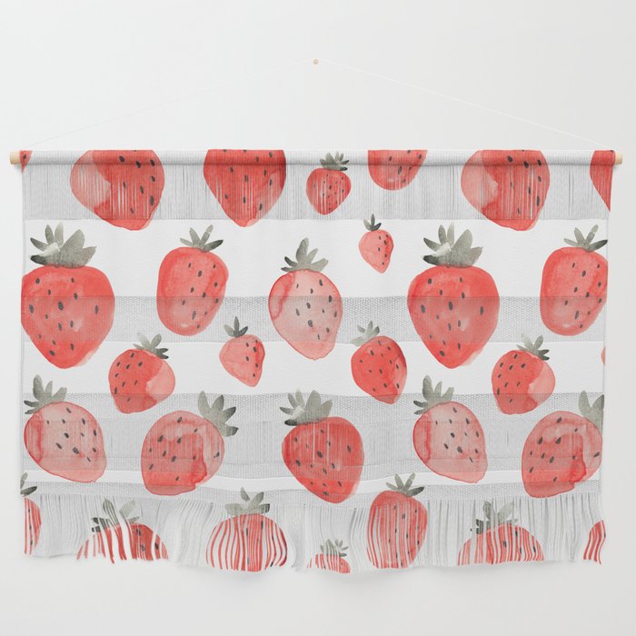 Watercolor Strawberries Pattern Wall Hanging