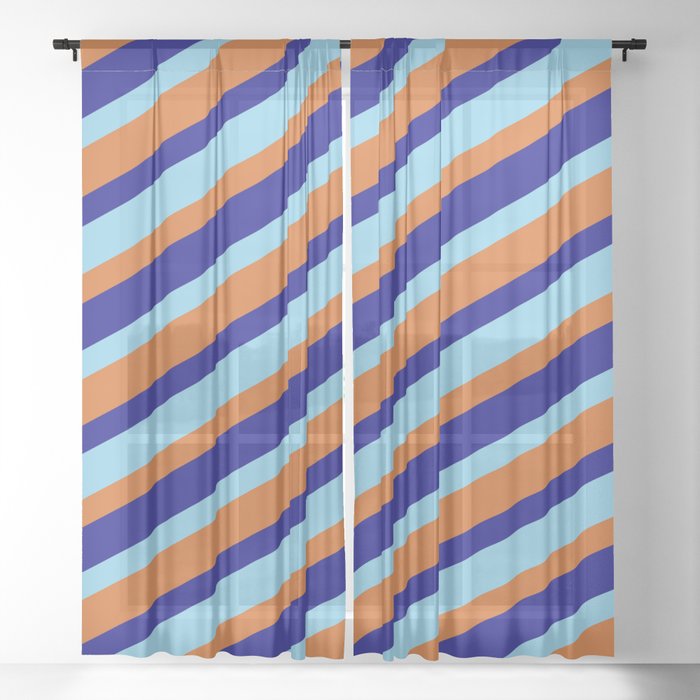 Blue, Sky Blue, and Chocolate Colored Stripes Pattern Sheer Curtain