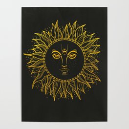 The Golden Sun Poster | Occult, Space, Boho, Mediation, Magic, Fortune, Golden, Witch, Fortunetelling, Stars 