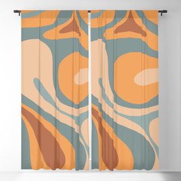 Mod Swirl Retro Abstract Pattern in Muted Slate Blue Orange Brown Blackout Curtain