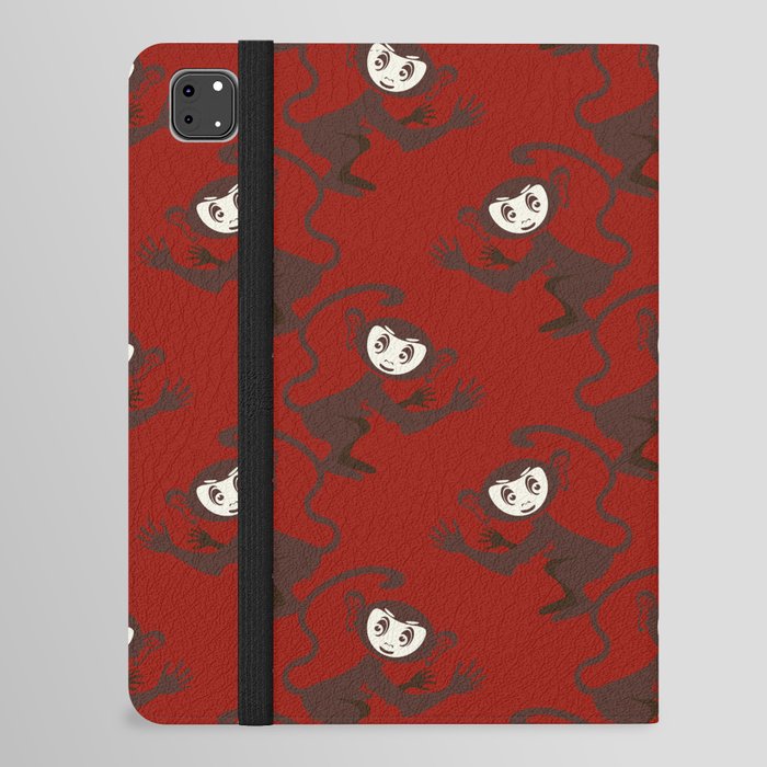 Cute Cartoon Monkey Pattern on Christmas Red iPad Folio Case