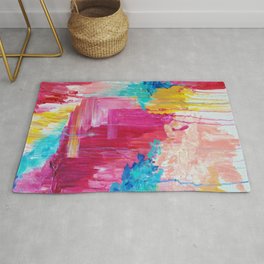 ELATED - Beautiful Bright Colorful Modern Abstract Painting Wild Rainbow Pastel Pink Color Rug