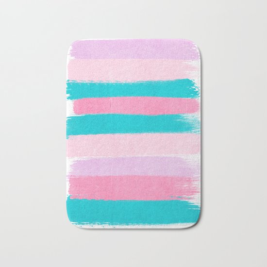 Stripes turquoise pink bright pink pastels beach spring summer trendy color palettes Bath Mat