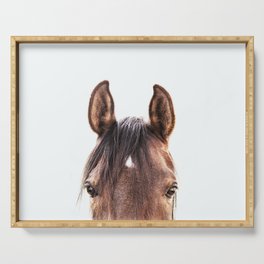 peekaboo horse, bw horse print, horse photo, equestrian, equestrian photo, equestrian decor Serving Tray