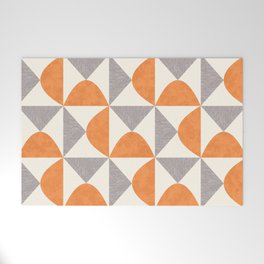 Orange and Gray Retro Minimalist Geometric Pattern Welcome Mat