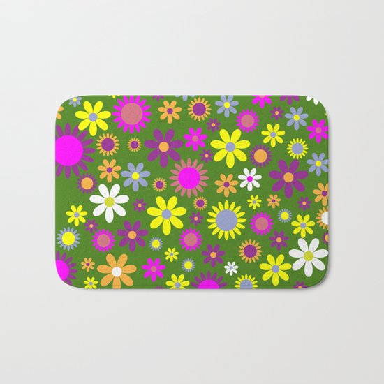 Multicolored Flower Garden Pattern Bath Mat