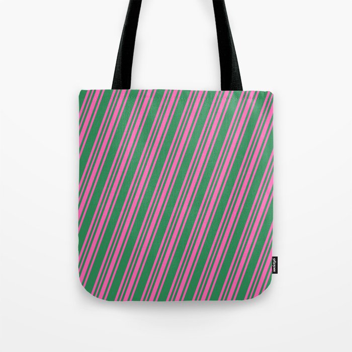Sea Green and Hot Pink Colored Lines/Stripes Pattern Tote Bag