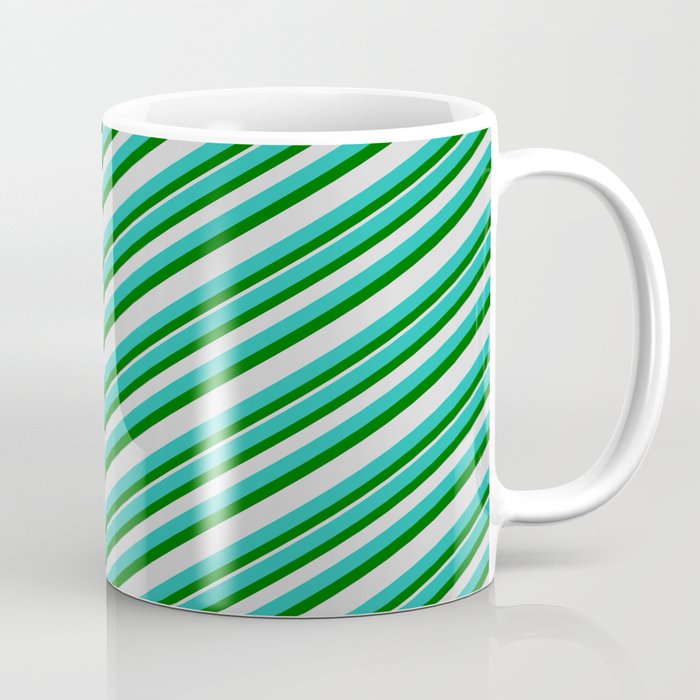 Light Sea Green, Dark Green & Light Gray Colored Stripes Pattern Coffee Mug
