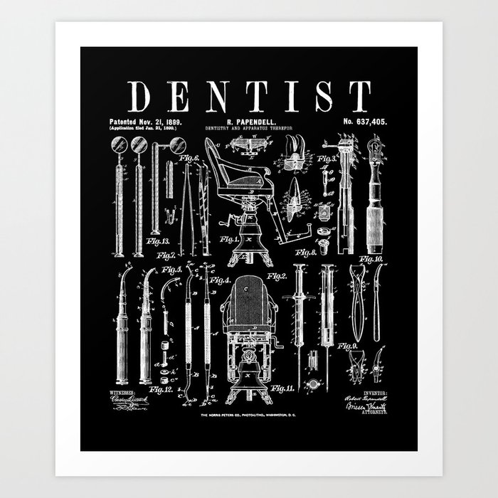 Dentist Dentistry Dental Tools Kit Vintage Patent Print Art Print
