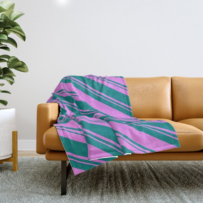 Teal and Violet Colored Striped/Lined Pattern Throw Blanket