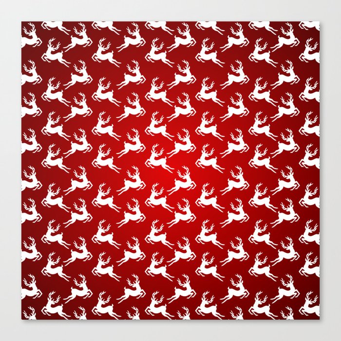 Christmas Pattern Red White Deer Retro Canvas Print
