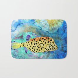 Sea Puffer - Colorful Spotted Blow Fish Art  Bath Mat