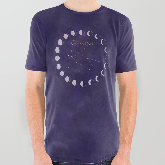 Gemini, Purple Phases of the Moon All Over Graphic Tee