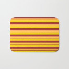 [ Thumbnail: Yellow and Brown Colored Stripes/Lines Pattern Bath Mat ]