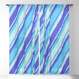 [ Thumbnail: Turquoise, Blue, and Deep Sky Blue Colored Pattern of Stripes Sheer Curtain ]