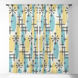 Retro Mid Century Modern Googie Design 231 Turquoise and Yellow Sheer Curtain