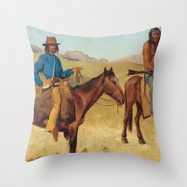 Trapper And Indian Guide On Horseback - Albert Bierstadt Throw Pillow