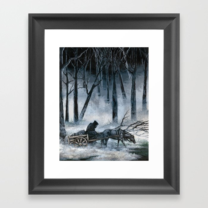 Grim Reaper with Horse in the Woods Framed Art Print