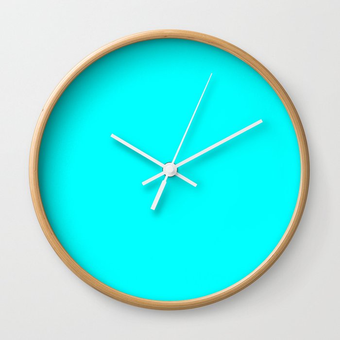 Vivid Aqua Solid Color 00ffff Wall Clock