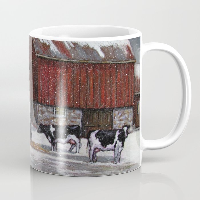 Holstein Dairy Cows in Snowy Barnyard; Winter Farm Scene No. 2 Coffee Mug