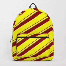 [ Thumbnail: Dark Red and Yellow Colored Lines/Stripes Pattern Backpack ]