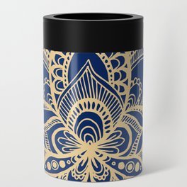 Gold and Blue Lotus Flower Mandala Can Cooler