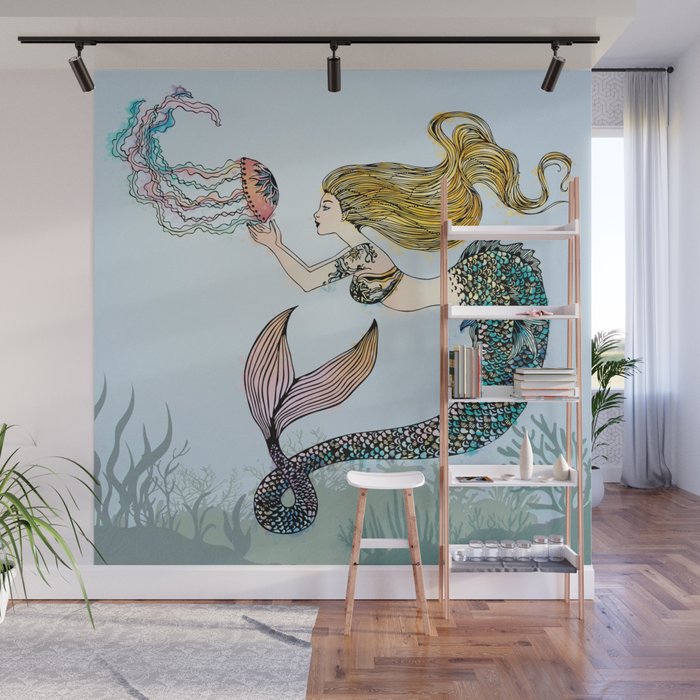 Jellyfish And Mermaid Wall Mural By Salomemika Society6