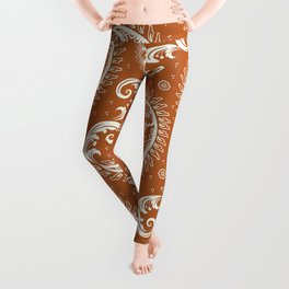 Paisley Pattern with Butterflies Rust Orange Leggings