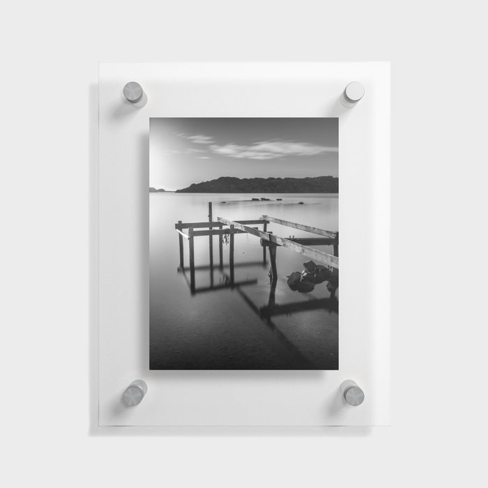 Pier Structure And Reflections in Black & White Floating Acrylic Print