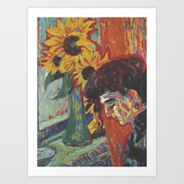 Ernst Ludwig Kirchner Head of Woman in Front of Sunflowers circa 1938 Art Print