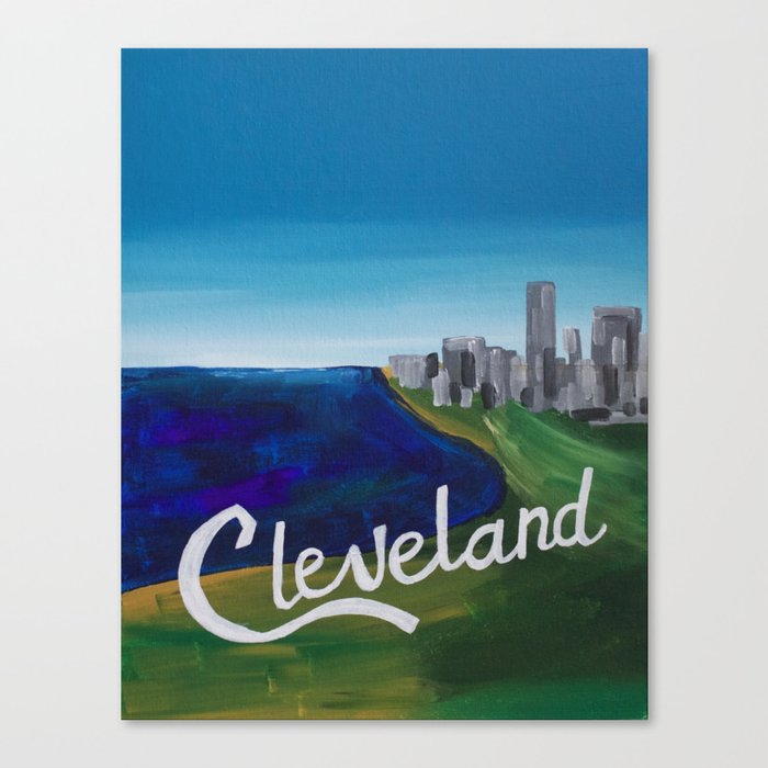 Cleveland Cle Ohio Lake Erie Skyline Painting Canvas Print By