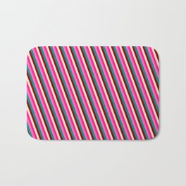 [ Thumbnail: Eyecatching Deep Pink, Hot Pink, Dark Cyan, Maroon & Bisque Colored Striped/Lined Pattern Bath Mat ]