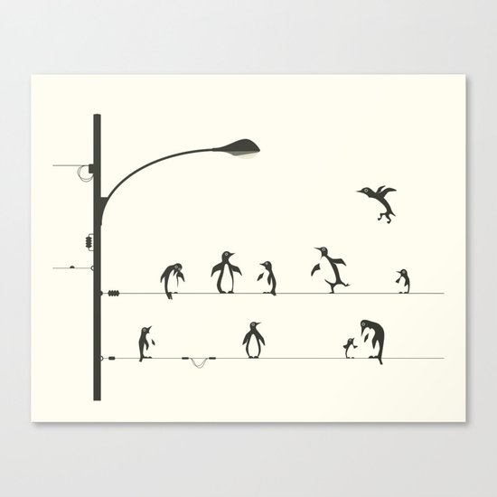 PENGUINS ON A WIRE Canvas Print