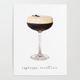 Espresso Martini Cocktail Painting | Watercolor Bar Art Poster