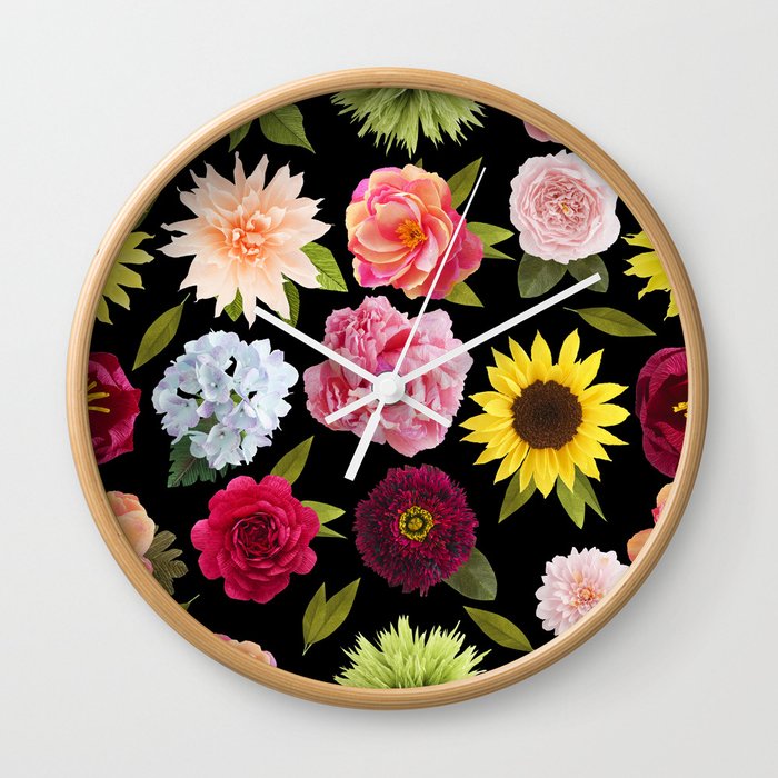 Crepe paper flower seamless pattern pastel colors Wall Clock