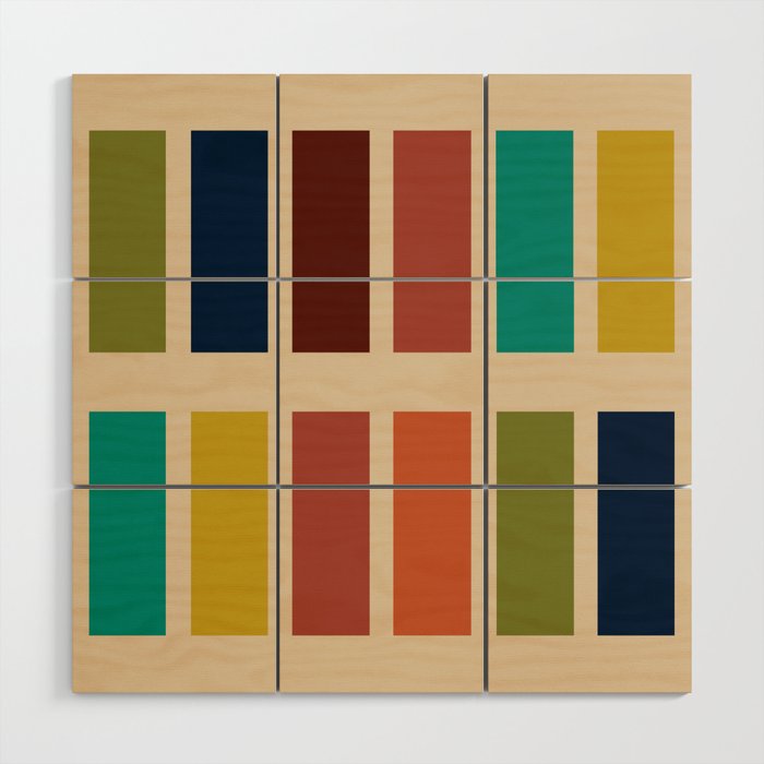 Nelson Blocks II Mid-century Modern Geometric Minimalism in Mid Century Mod Mustard, Olive, Teal, Orange, and Beige Wood Wall Art