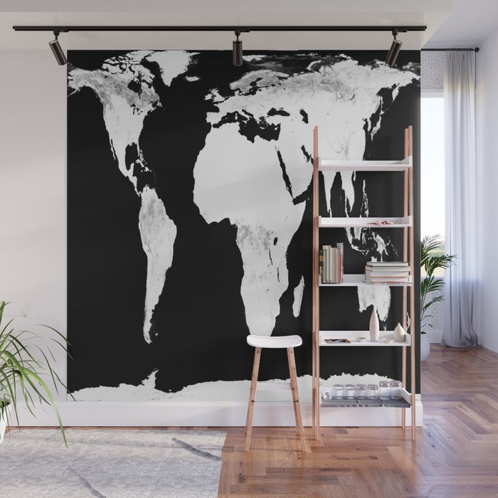 World Map Black & White Wall Mural