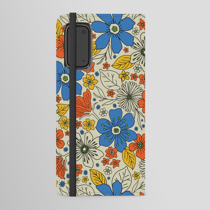 Retro Blue, Yellow & Orange Floral Android Wallet Case