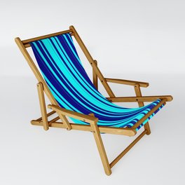 [ Thumbnail: Cyan & Blue Colored Lined Pattern Sling Chair ]