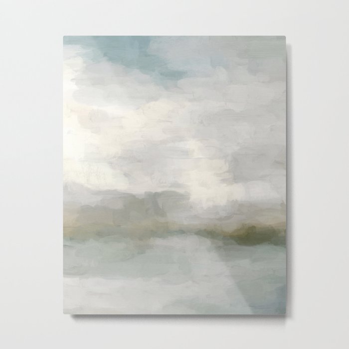 Break in the Weather II - Modern Abstract Painting, Light Teal, Sage Green Gray Cloudy Weather Ocean Metal Print
