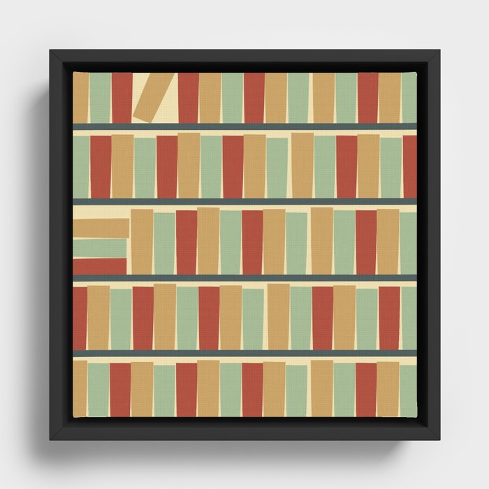 bookshelf (light and dark green, golden and reddish brown, cream) Framed Canvas