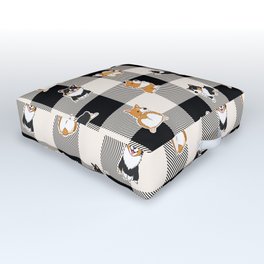 Cream Plaid Corgi Pawty Outdoor Floor Cushion