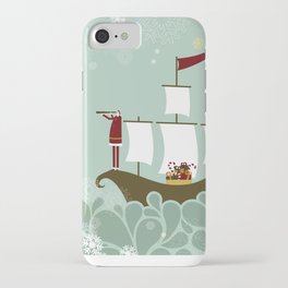 Santa and christmas sailboat iPhone Case