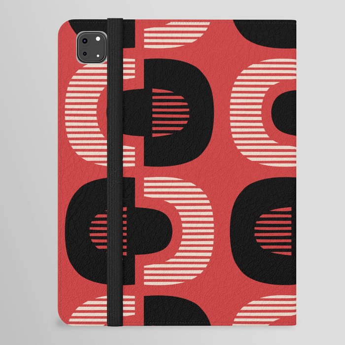 Retro Mid Century Modern Pattern 127 Black Red and Beige iPad Folio Case