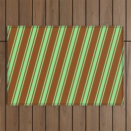 [ Thumbnail: Brown & Light Green Colored Striped/Lined Pattern Outdoor Rug ]
